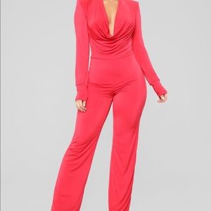 Red Draped Neck Jumpsuit